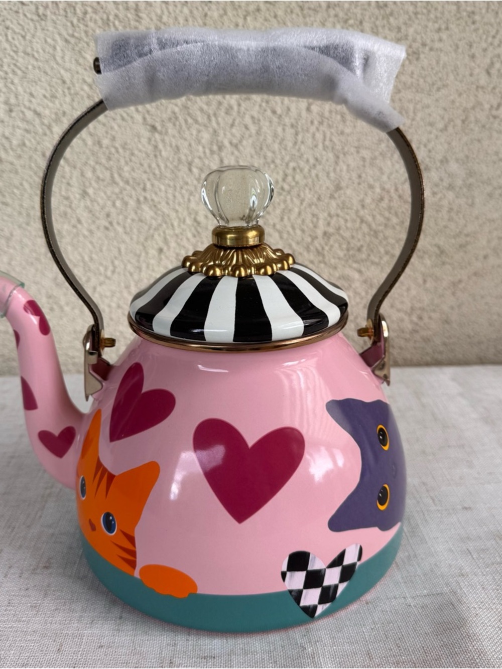MacKenzie-Childs Limited Edition Cat Love Enameled Steel 2-Quart Tea Kettle
